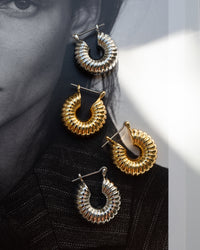 Ridged Mini Donut Hoops- Gold View 3