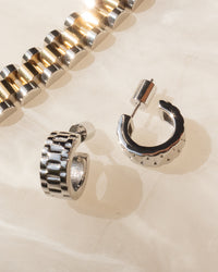 Mini Timepiece Hoops- Silver view 2