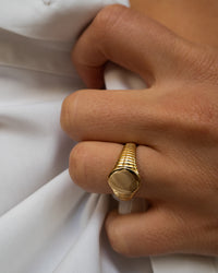 Ridged Signet Ring- Gold View 8