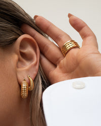 Ridged Mini Donut Hoops- Gold View 5