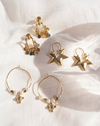 Pearl Punk Stud Hoops- Gold View 5
