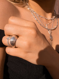 Pave Punk Stud Ring- Silver View 3
