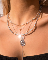Pearl Disc Charm Necklace- Silver View 5