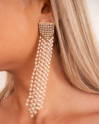 Pearl Chainmaille Statement Hoops- Gold View 4