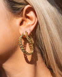 Mini Cuban Link Hoops- Gold View 4