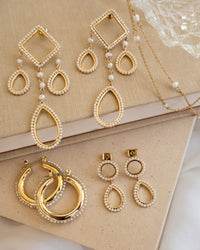 Mini Peony Pearl Earrings- Gold View 2