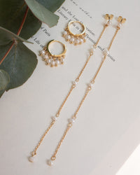 Pearl Stud Drop Earrings- Gold View 2