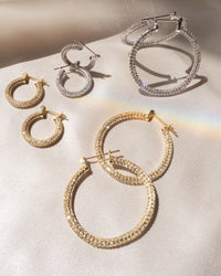 Pave Baby Skinny Amalfi Hoops- Silver View 4