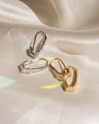 Pave Hex Safety Pin Earrings- Silver View 3