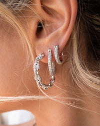 Pave Baby Skinny Amalfi Hoops- Silver View 5