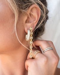 Pave Mariner Link Drop Earrings- Gold View 3