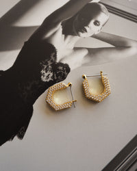 Pave Hex Bolt Huggies- Gold view 2