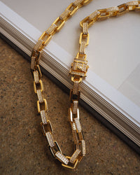 Boxy Pave Chain Necklace- Gold View 10