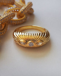 Florette Ridged Signet Ring- Gold View 2