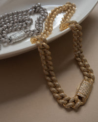 Pave Cuban Link Necklace- Gold View 4