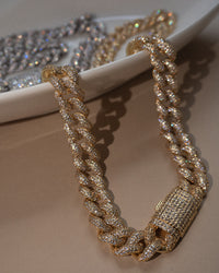 Pave Cuban Link Necklace- Gold View 5