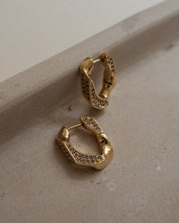 Pave Cuban Link Hoops- Gold view 2