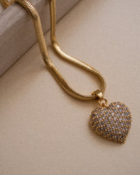 Pave Puffy Heart Necklace- Gold View 3