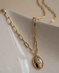 Stone Orb Pendant Necklace- Silver View 5