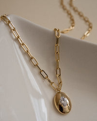 Stone Orb Pendant Necklace- Gold View 5
