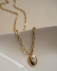 Stone Orb Pendant Necklace- Gold View 3
