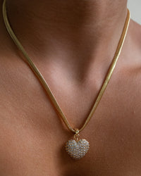 Pave Puffy Heart Necklace- Gold View 7
