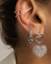 Pave Puffy Heart Earrings- Silver view 2