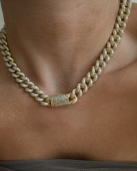 Pave Cuban Link Necklace- Gold View 7