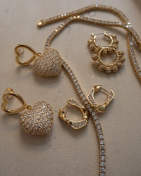 Pave Puffy Heart Earrings- Gold View 4