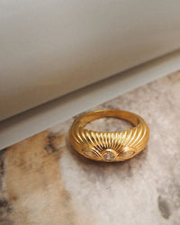 Florette Ridged Signet Ring- Gold View 4