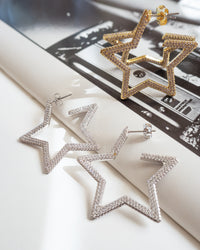 Pave Star Hoops- Gold View 8