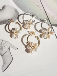 Pearl Washer Hoops- Silver View 3