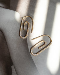 Pave Paper Clip Earrings- Gold (Ships Mid October) View 5
