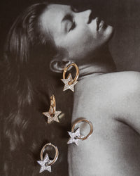 Pave Star Charm Hoops- Gold View 6