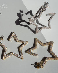 Pave Star Hoops- Gold View 10