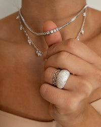 Ballier Bezel Tennis Necklace- Silver View 6