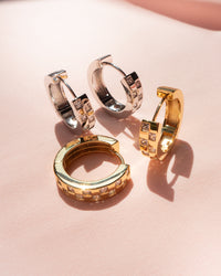 Checkerboard Pave Hoops- Gold View 3