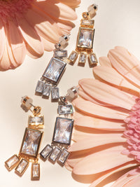 Baguette Shaker Statement Studs- Gold View 3