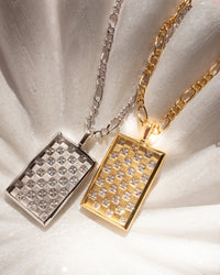 Checkerboard Dog Tag Necklace- Gold View 3