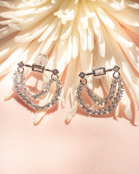 Baguette Hanging Chain Studs- Silver View 3