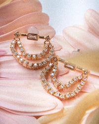 Baguette Hanging Chain Studs- Gold View 3