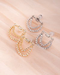 Baguette Hanging Chain Studs- Silver View 7