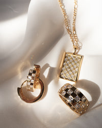 Checkerboard Pave Hoops- Gold View 5