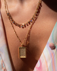 Checkerboard Dog Tag Necklace- Gold view 2