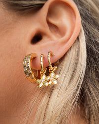 Checkerboard Pave Hoops- Gold View 2