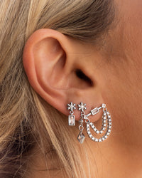 Baguette Hanging Chain Studs- Silver view 2