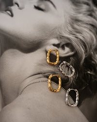 Hammered Chain Link Huggies- Gold View 3