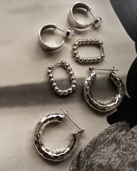 Beaded Chain Link Huggies- Silver View 5