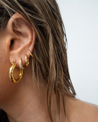 Hammered Chain Link Huggies- Gold View 4