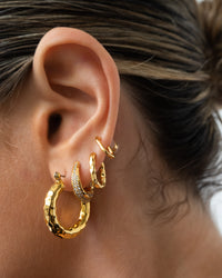 Hammered Chain Link Huggies- Gold View 7